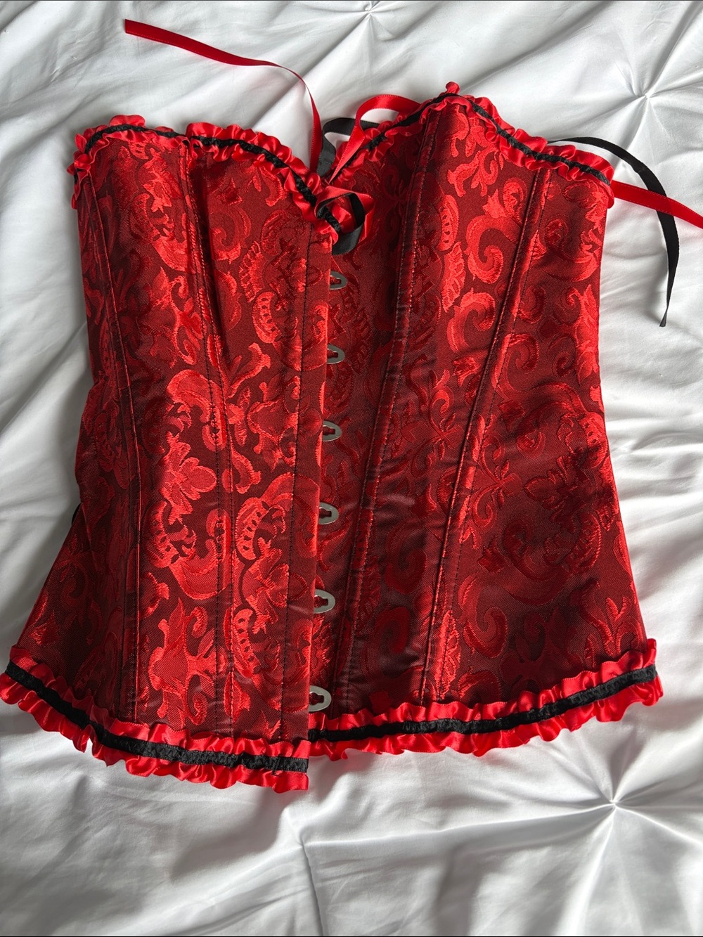 Red Brocade Lace-Up Corset Top - Women Intimates & Sleepwear
